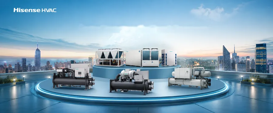 Hisense HVAC commercial chiller range — modular, centrifugal and screw chillers with fan coil and air handling units